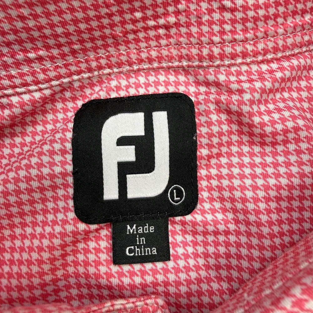 FootJoy Polo Shirt Mens Large Pink Houndstooth Geometric Golf Performance Travel - Picture 6 of 11